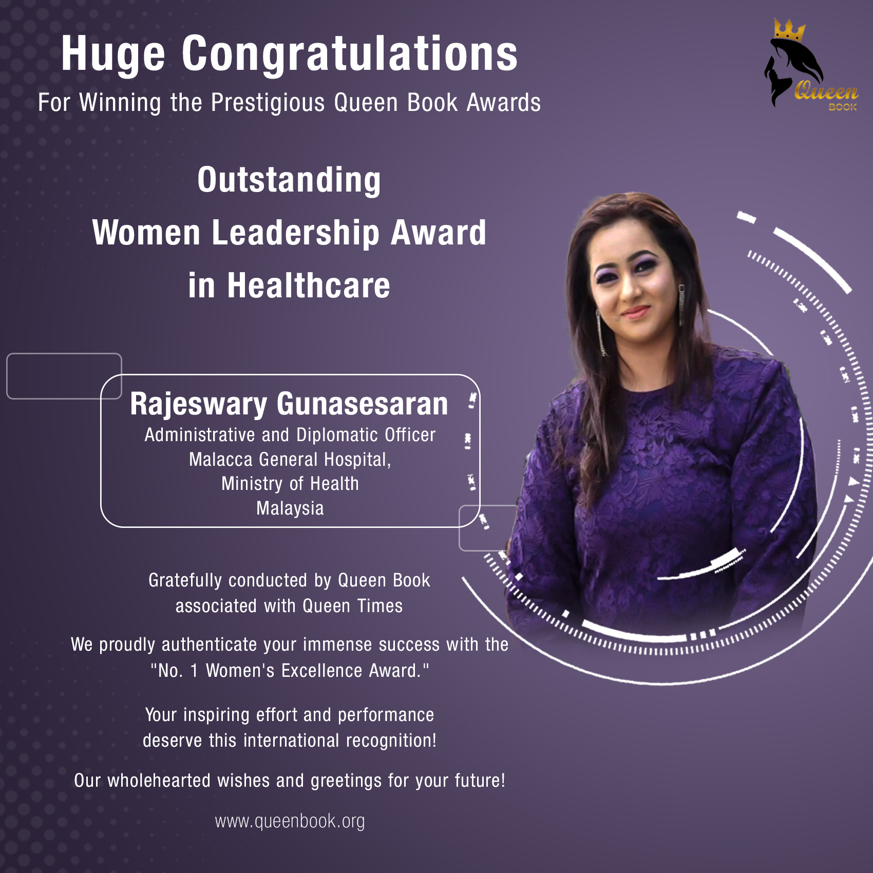 Rajeswary Gunasesaran has own Outstanding women Leadership Award in Healthcare